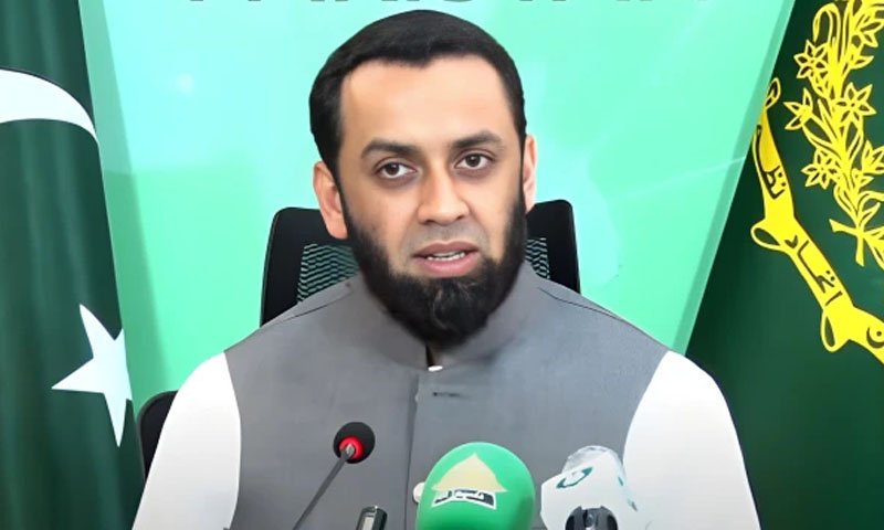 Information Minister Attaullah Tarar addressing a media briefing in Islamabad.