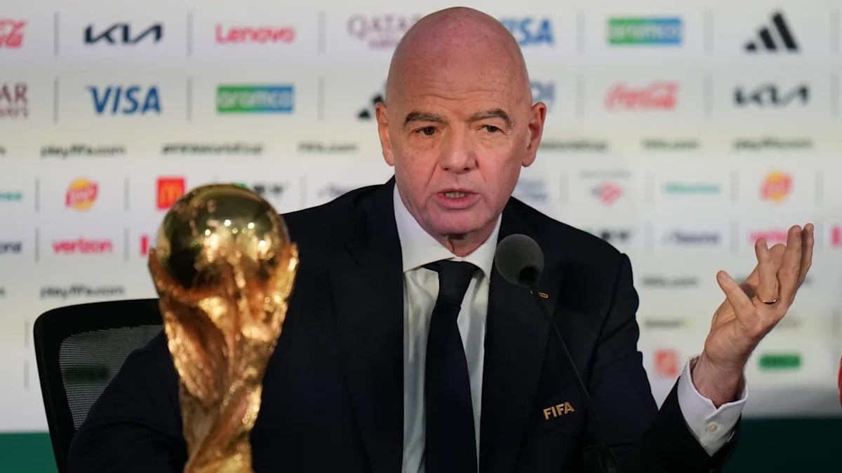FIFA President Gianni Infantino speaking during a football governance meeting.
