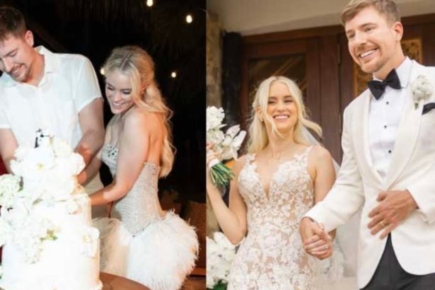 MrBeast and Thea Booysen celebrating their wedding during a private ceremony at Necker Island.