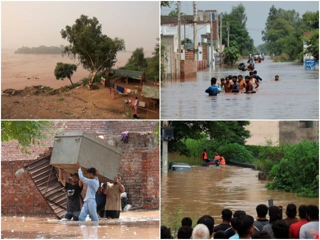 Floodwaters entering residential areas after heavy monsoon rains in Pakistan.