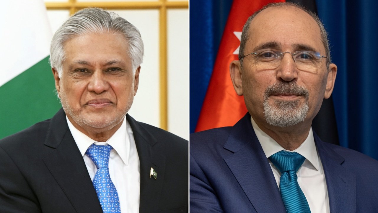 Pakistan Foreign Minister Ishaq Dar and Jordanian Foreign Minister Ayman Safadi discuss the Gaza crisis and diplomatic efforts during a telephone conversation.