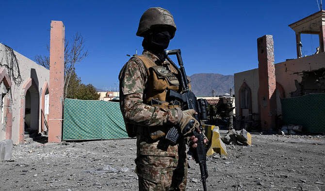 Pakistan security forces conducting a counterterrorism operation after foiling a suicide bomb attack in South Waziristan.