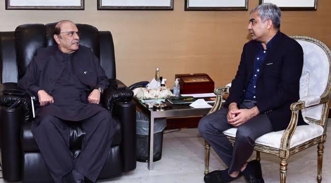 President Asif Ali Zardari meeting Interior Minister Mohsin Naqvi to review Pakistan's security situation.
