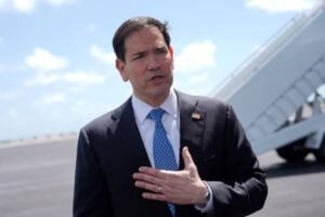US Secretary of State Marco Rubio speaking to reporters in Manila about Iran and nuclear diplomacy.