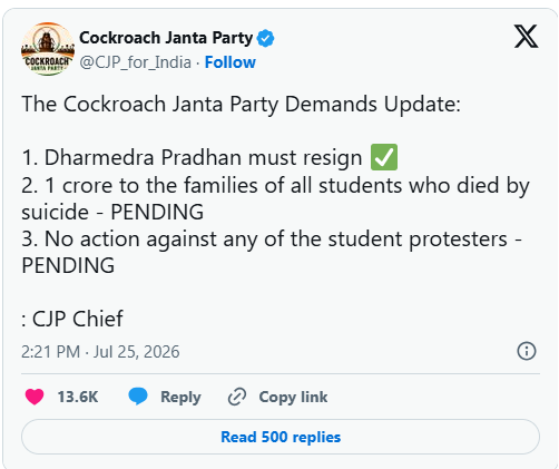 Student protesters gather in New Delhi after the resignation of India's education minister.