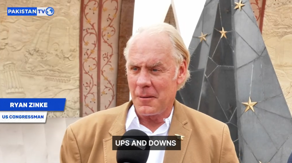 US Congressman Ryan Zinke speaking about Pakistan-US relations during an interview.