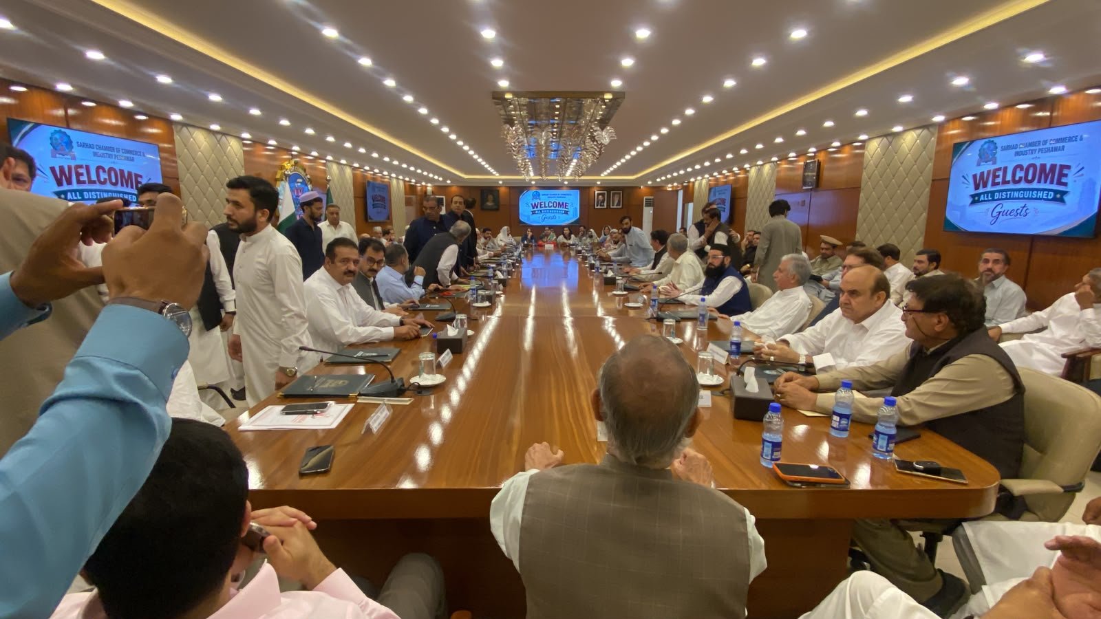 Business leaders attend a meeting in Peshawar calling for the reopening of Pakistan-Afghanistan border crossings.