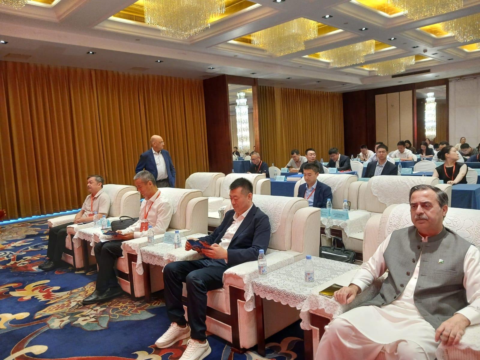Federal Minister for Maritime Affairs Muhammad Junaid Anwar Chaudhry addressing the Regional Transit Trade Hub Initiative in Beijing.