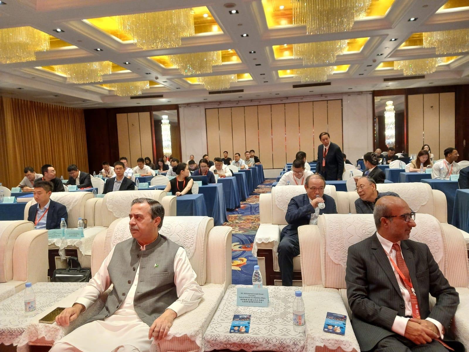Federal Minister for Maritime Affairs Muhammad Junaid Anwar Chaudhry addressing the Regional Transit Trade Hub Initiative in Beijing.