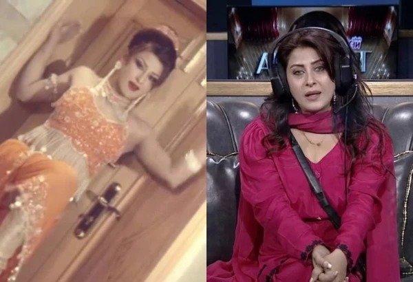 Pakistani actress Laila speaking during a reality show appearance