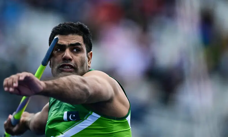 Arshad Nadeem competing in the men's javelin final at the Commonwealth Games in Glasgow.