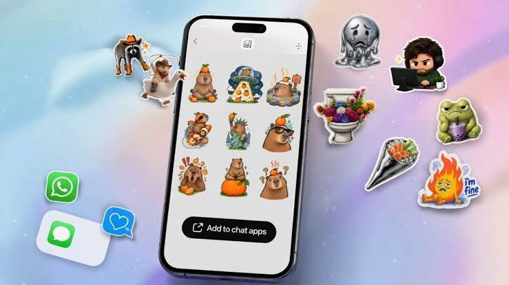 ChatGPT feature turning a personal photo into a customized digital sticker for WhatsApp and iMessage