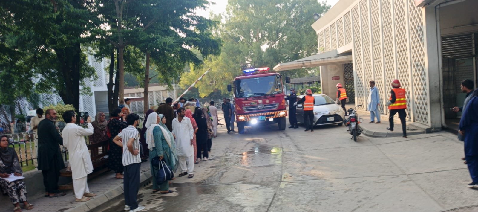 Firefighters respond to a blaze at PIMS Hospital’s MCH Ward in Islamabad