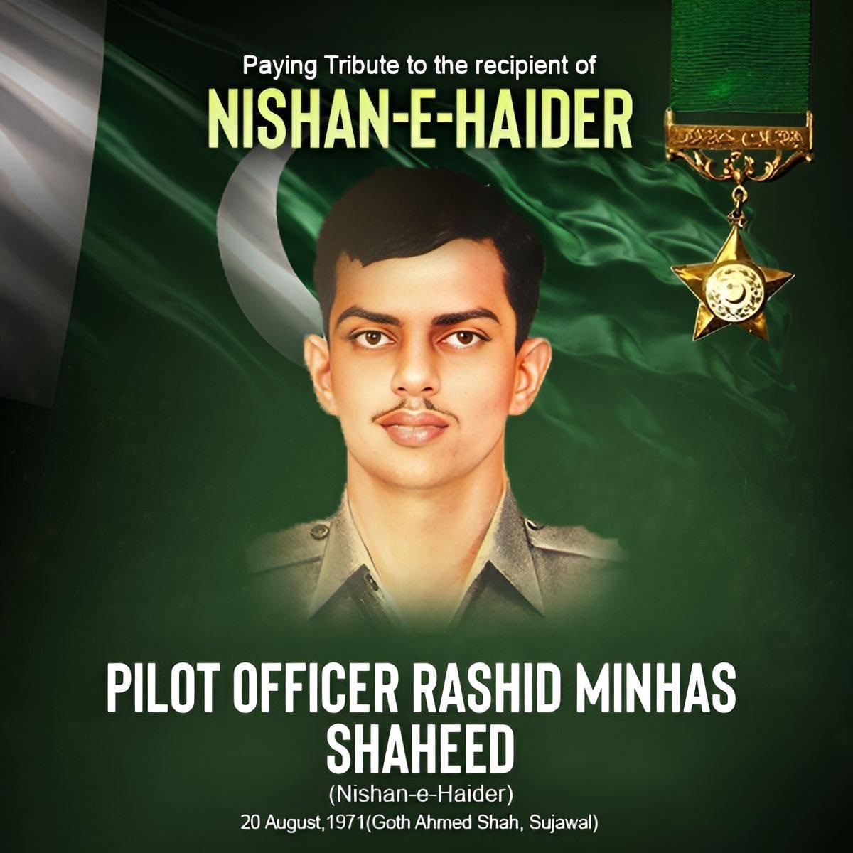 Pakistan Armed Forces pay tribute to Nishan-e-Haider recipient Pilot Officer Rashid Minhas Shaheed on his 55th Shahadat anniversary