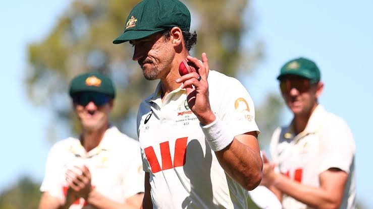 Mitchell Starc celebrates after taking a wicket during Australia’s Test against Bangladesh in Mackay.