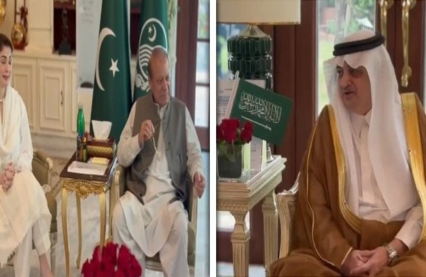 Nawaz Sharif and Maryam Nawaz meet Saudi Ambassador Nawaf Al-Malki during his farewell visit