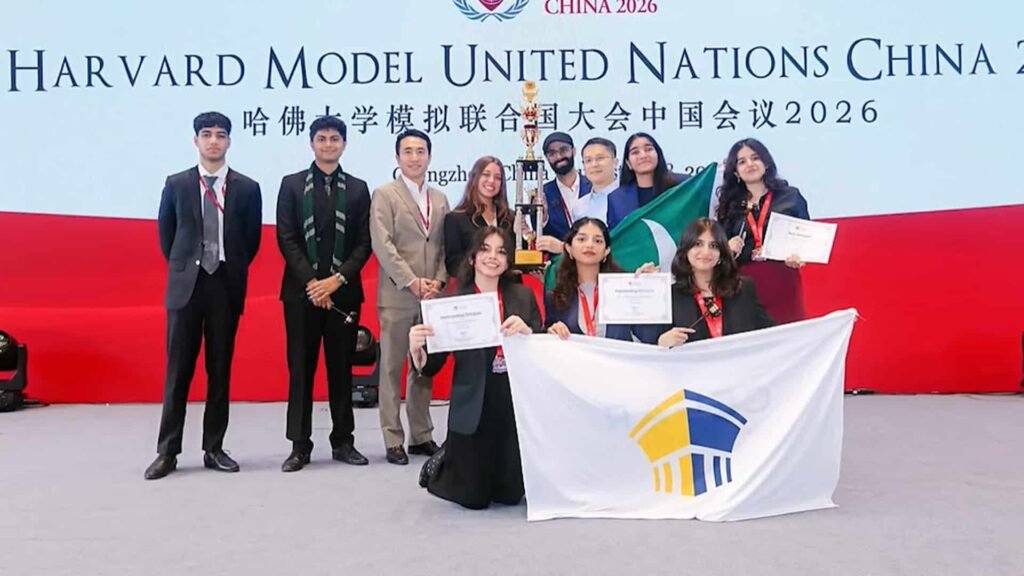 Pakistani students celebrating their success at Harvard Model United Nations China