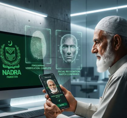 Pakistani pensioner using the NADRA Pak ID app to complete Proof of Life verification from home