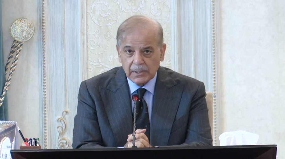 Prime Minister Shehbaz Sharif addresses the federal Cabinet meeting in Islamabad