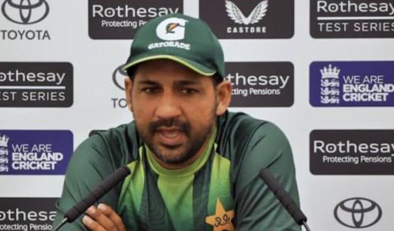 Sarfaraz Ahmed speaks during a press conference at the Lord’s Test.