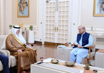 PM Shehbaz Sharif meets Saudi Ambassador Nawaf bin Saeed Al-Malki during his farewell call in Islamabad