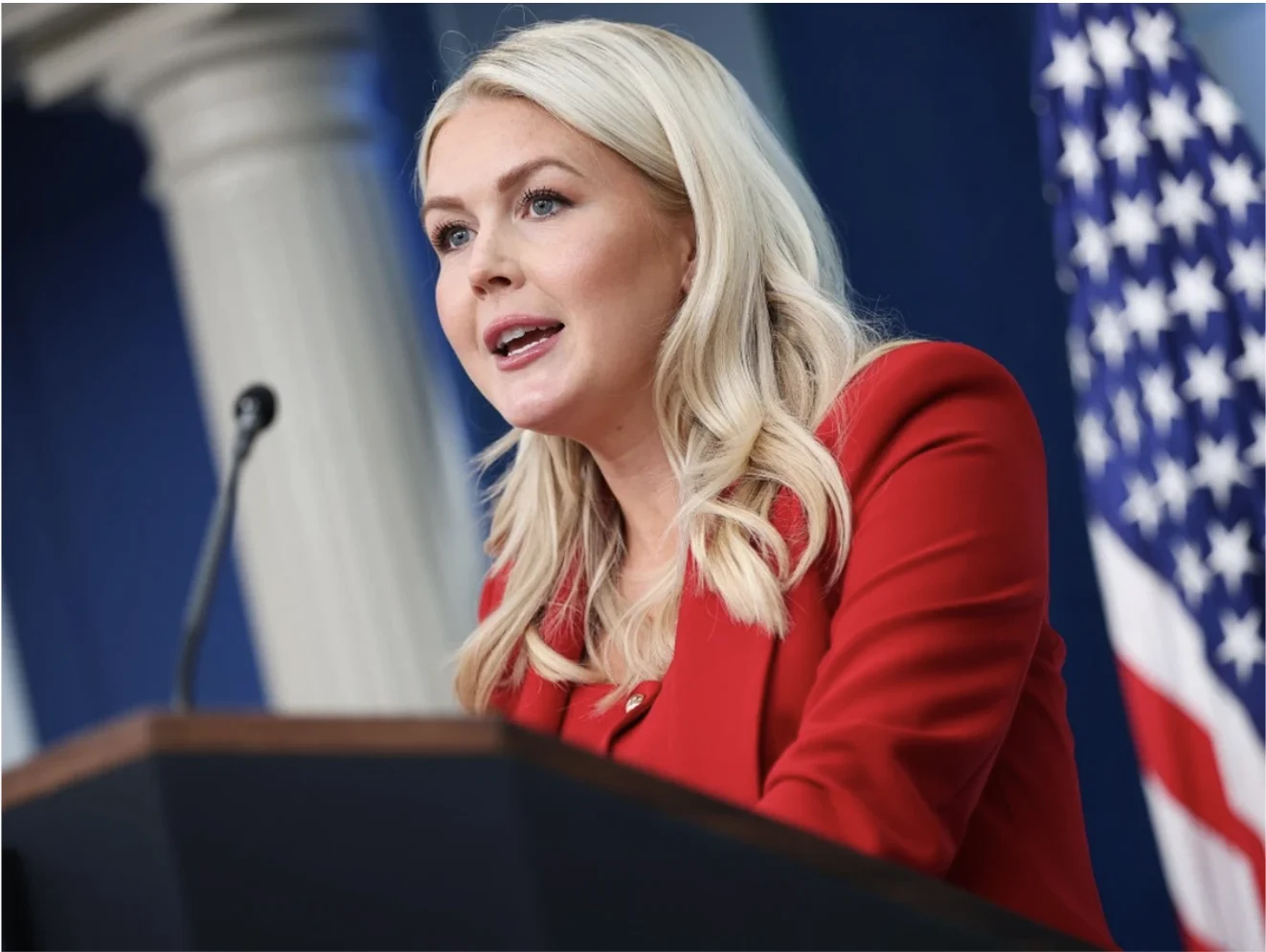 Karoline Leavitt speaks during a White House press briefing