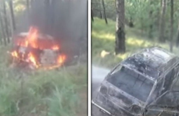 Rescue teams evacuate schoolchildren after a van crashes and catches fire in Murree
