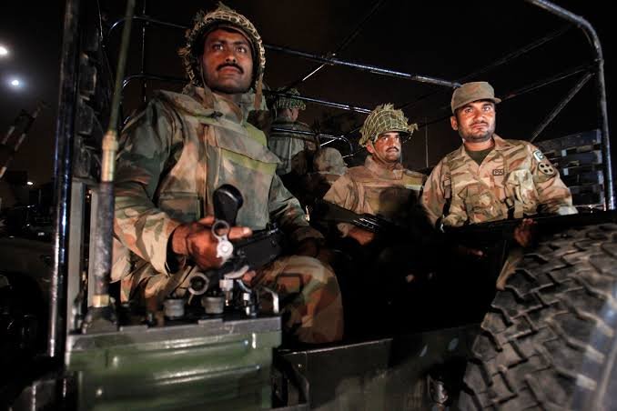 Security forces conduct an operation near Kalat after militants attempt to establish a check post on the N-25 highway