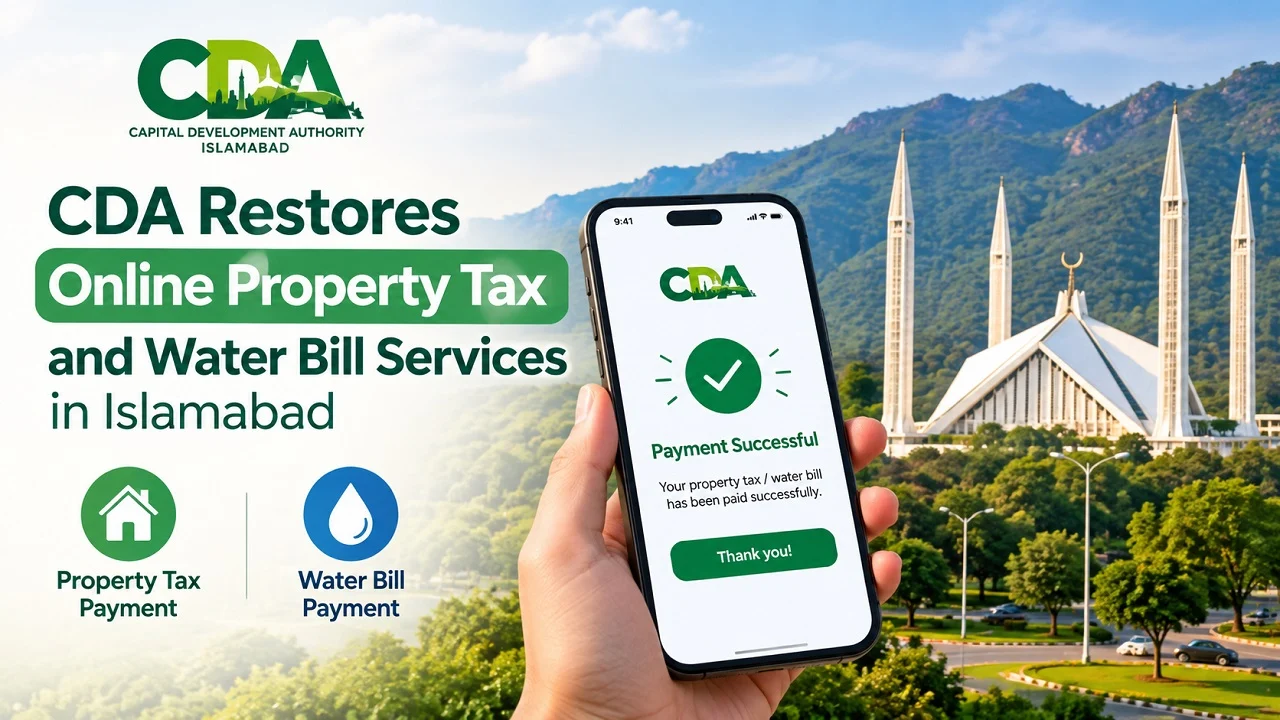 CDA online property tax and water bill services restored for Islamabad residents