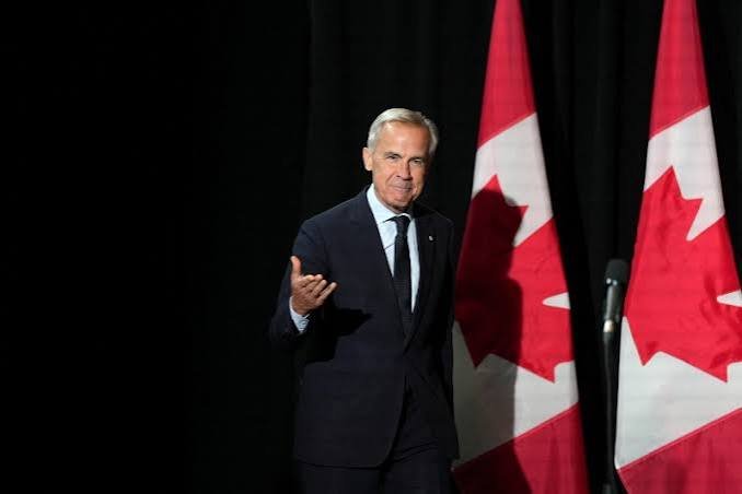 Canadian Prime Minister Mark Carney speaking about closer economic and strategic ties between Canada and the European Union