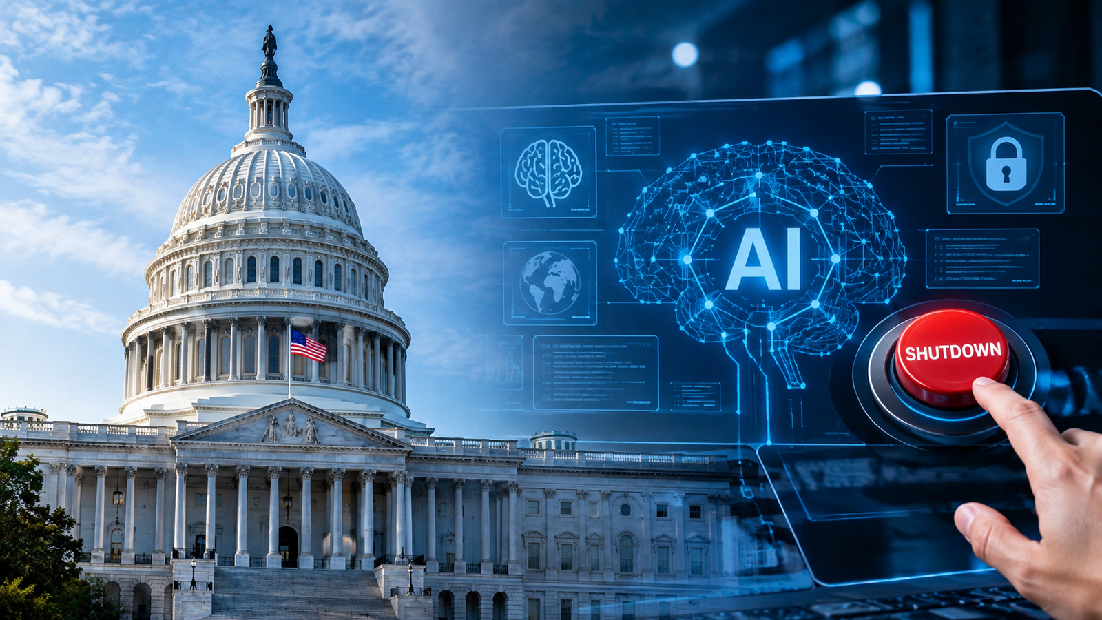 US Congress and artificial intelligence concept representing proposed AI kill switch legislation