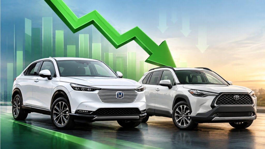 Honda HR-V and Toyota Corolla Cross hybrid vehicles displayed in Pakistan after GST-related price reductions