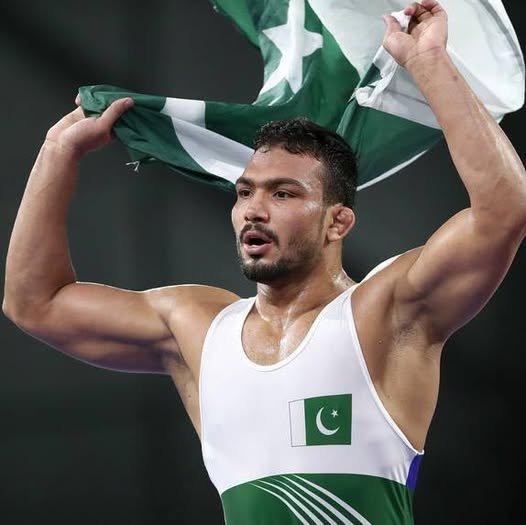 Pakistan wrestler Inam Butt during an international wrestling competition