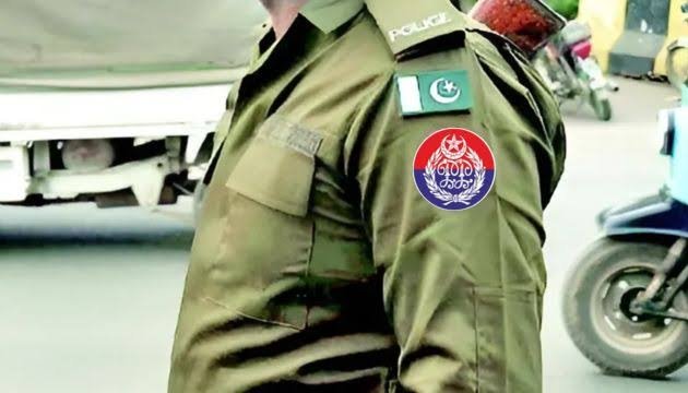 Lahore police officers during a press briefing on the alleged PTI protest violence plan