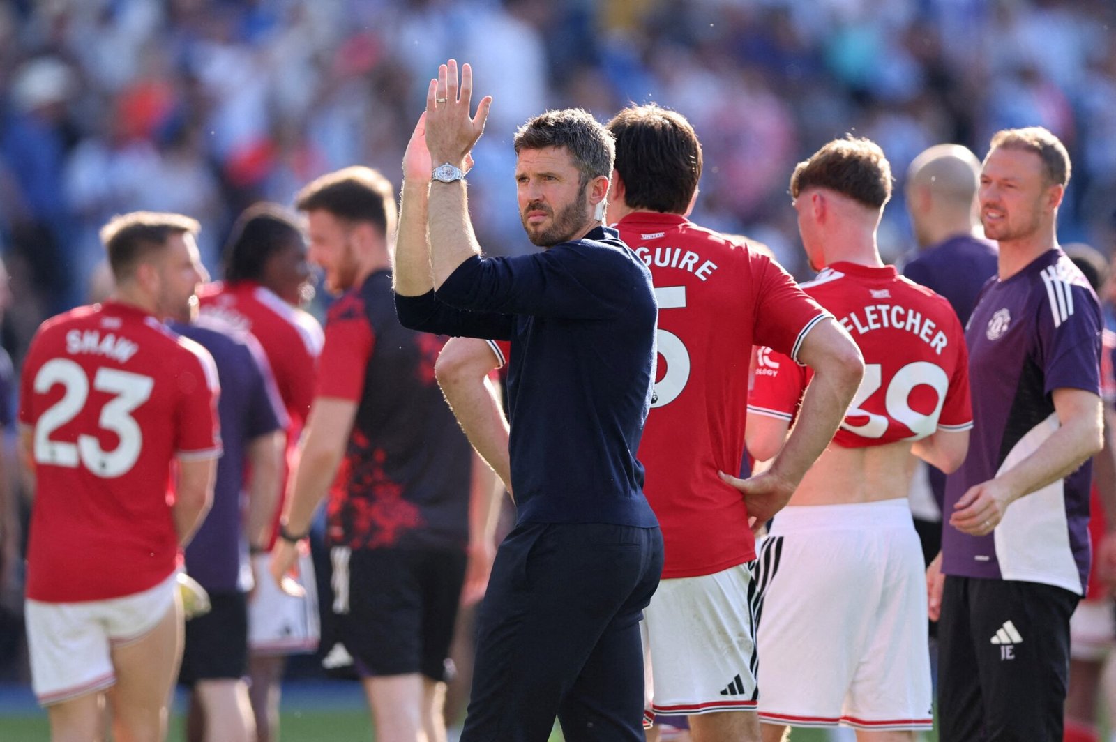 Manchester United manager Michael Carrick during a Premier League match as Tottenham face pressure over their difficult league start