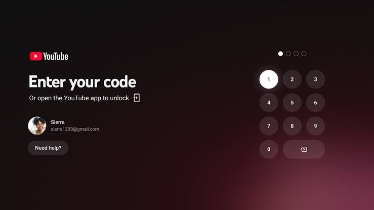 YouTube 4-digit profile lock feature on a smart TV with mobile phone unlocking