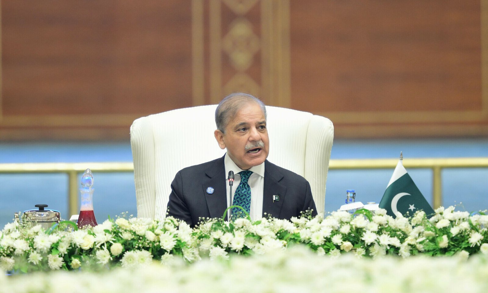 Prime Minister Shehbaz Sharif addresses the SCO Council of Heads of State meeting in Bishkek.