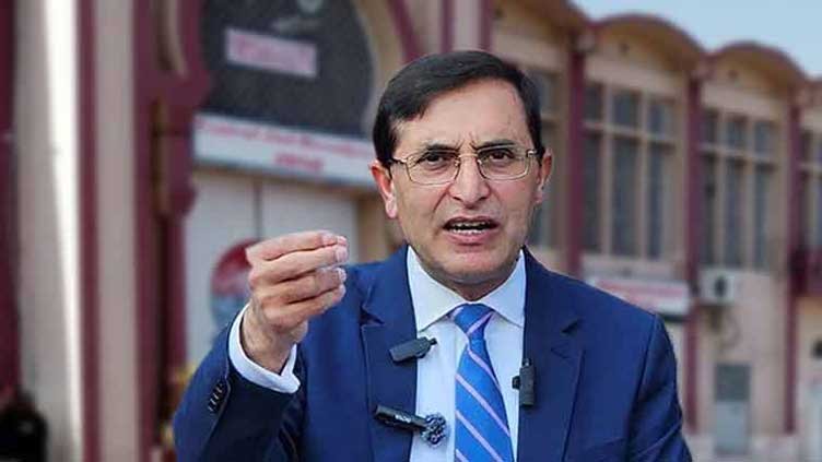 PTI Chairman Barrister Gohar Ali Khan speaks to reporters outside Parliament in Islamabad ahead of the September 27 march.