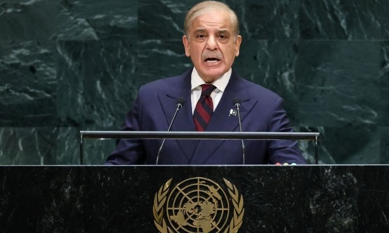 Prime Minister Shehbaz Sharif addresses the United Nations General Assembly during his New York visit