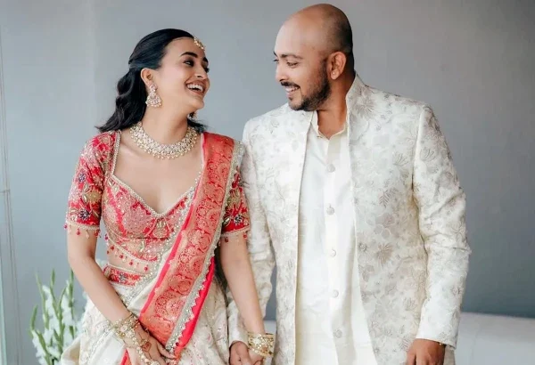 Indian cricketer Prithvi Shaw and actress Akriti Agarwal during their engagement