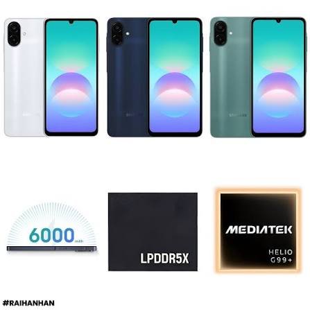 Samsung Galaxy A08 budget smartphone with 6000mAh battery and 3.5mm headphone jack