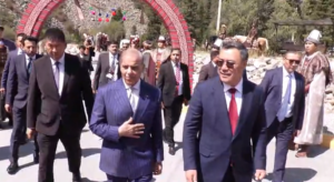 Prime Minister Shehbaz Sharif with Kyrgyz President Sadyr Zhaparov at Ala-Archa National Park in Bishkek