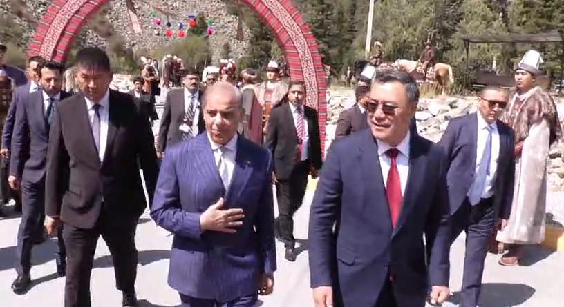 Prime Minister Shehbaz Sharif with Kyrgyz President Sadyr Zhaparov at Ala-Archa National Park in Bishkek