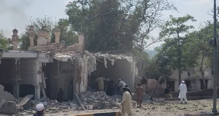 Rescue 1122 teams respond to an explosion reported near the old police lines in Kohat