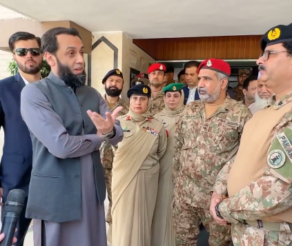 Attaullah Tarar meets injured security personnel and civilians at CMH Kohat after attacks in Kohat and Hangu