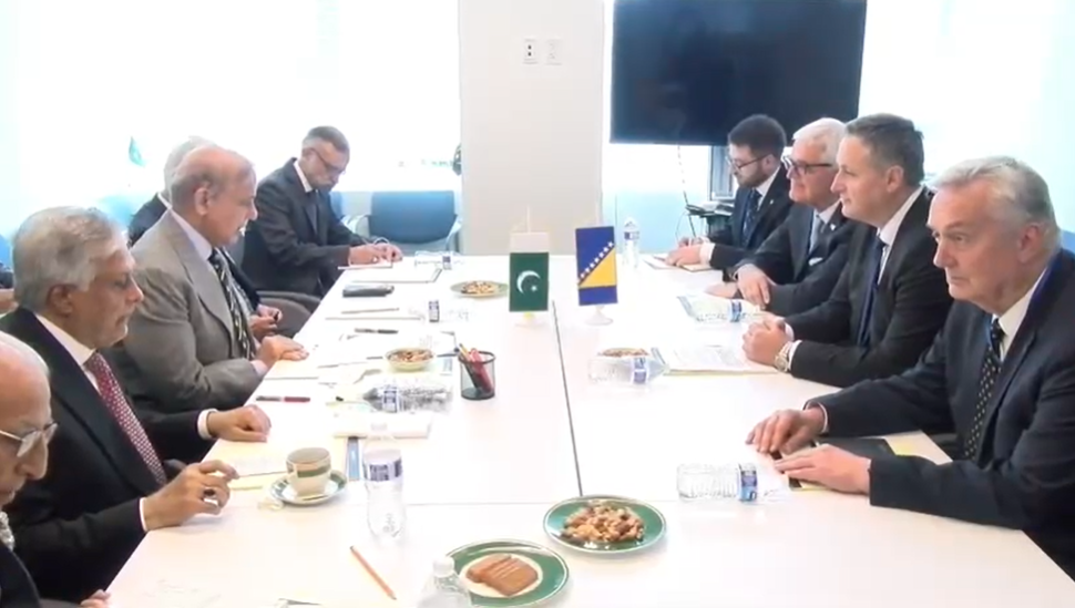Prime Minister Shehbaz Sharif meets Bosnia and Herzegovina Presidency Chairman Denis Bećirović in New York during UNGA 2026
