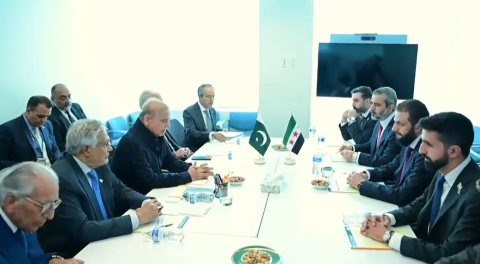 Prime Minister Shehbaz Sharif meets Syrian President Ahmed al-Sharaa on the sidelines of the UN General Assembly in New York