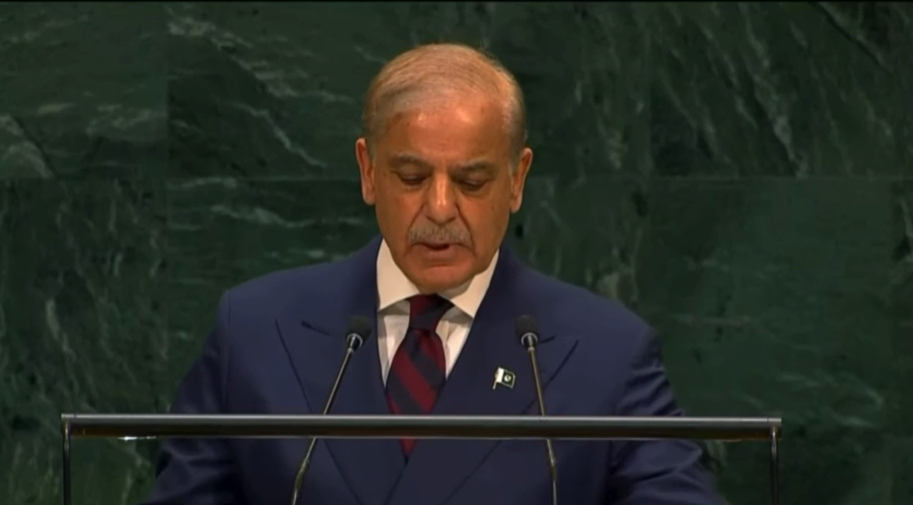 Prime Minister Shehbaz Sharif addressing the 81st United Nations General Assembly in New York