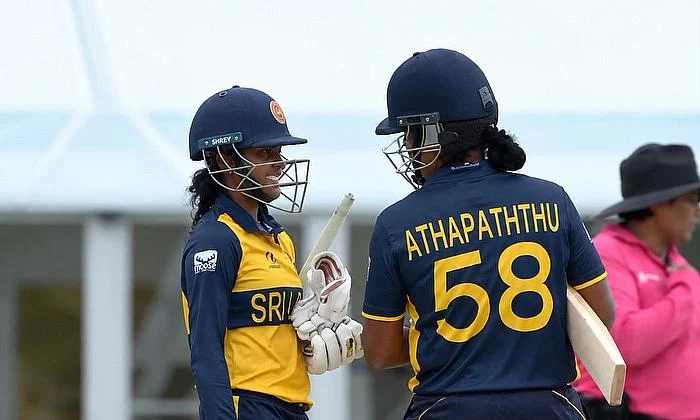Sri Lanka captain Chamari Athapaththu celebrates after leading her team to an eight-wicket win over Pakistan in the 2026 Asian Games women’s cricket semifinal.