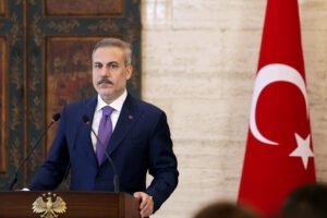 Turkish Foreign Minister Hakan Fidan discussing Saudi Arabia’s military requirements under the Makkah Joint Defence Agreement
